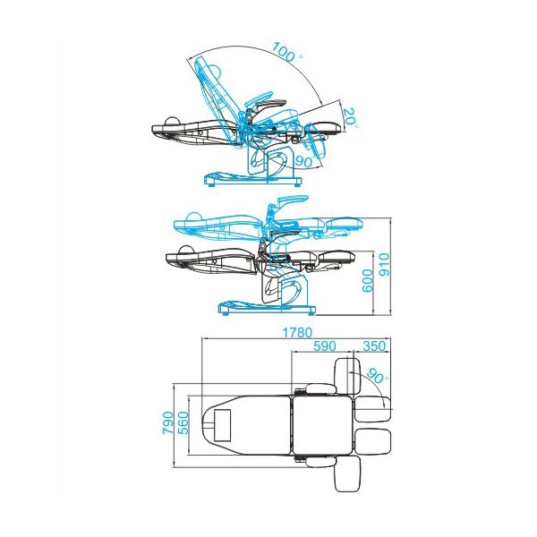 Elektrické pedikérske kreslo Azzurro 709A 3 motory biele