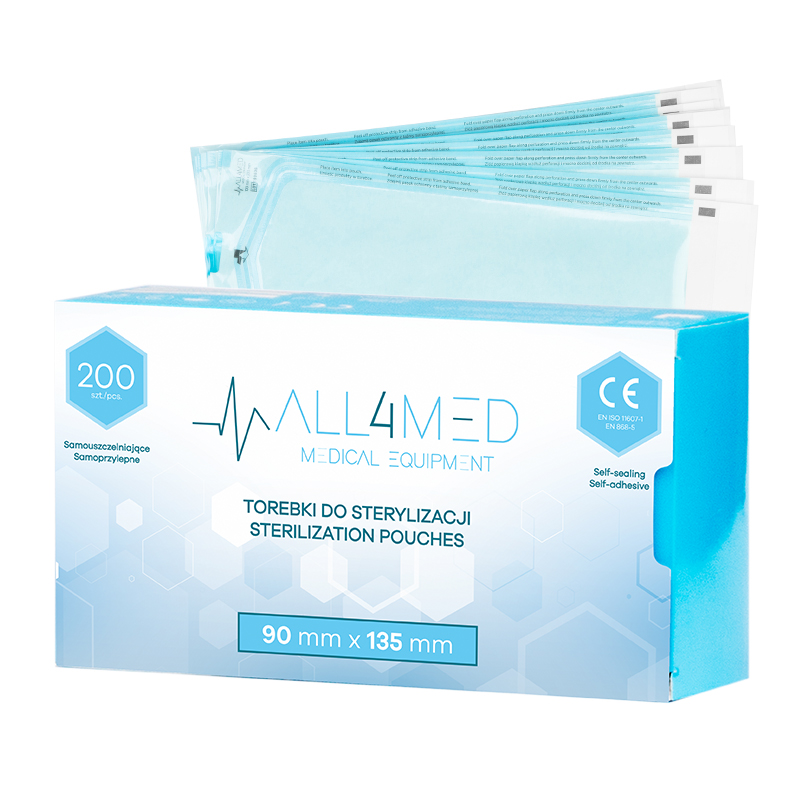All4med maišeliai sterilizacijai autoklave 90 mm x 135 mm 200 vnt.