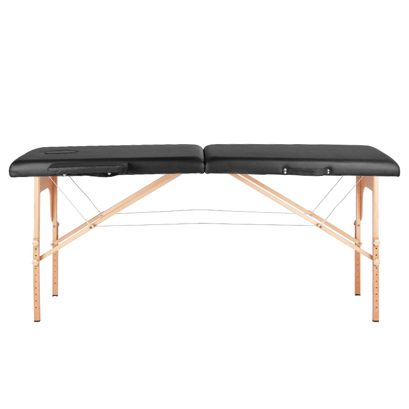 Skladací masážny stôl drevený komfort Activ Fizjo 2 dielny čierny