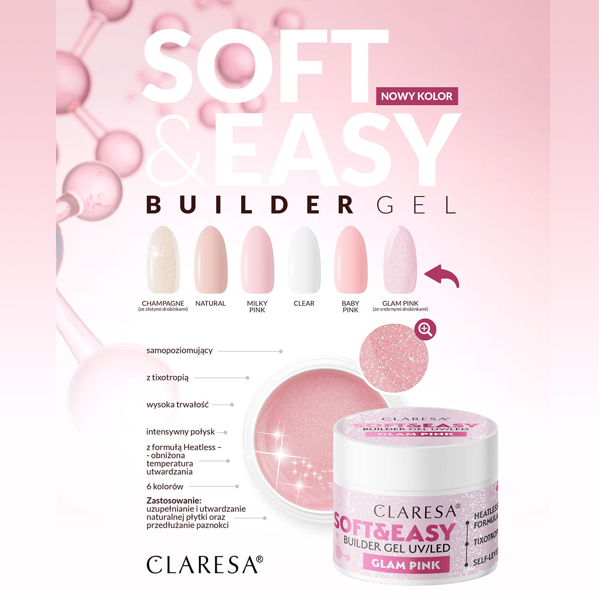 Claresa stavebný gél Soft & Easy glam pink 45g