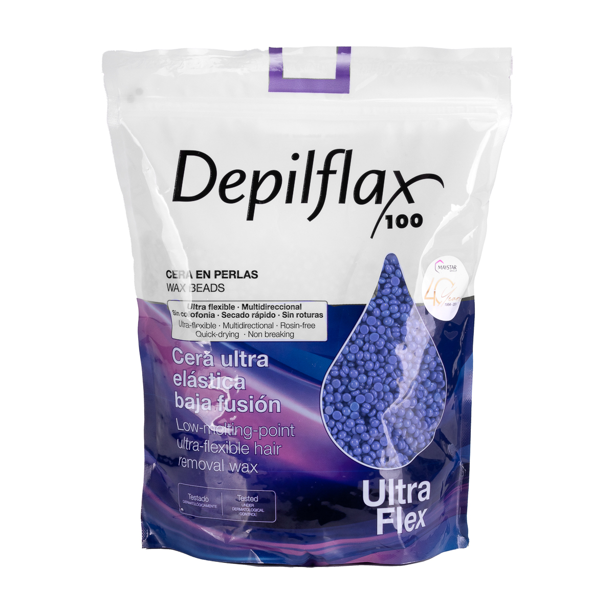 Depilflax 100 elastingas žemos lydymosi temperatūros depiliacinis vaškas, perlinis mauve su titano dioksidu, 1000 g