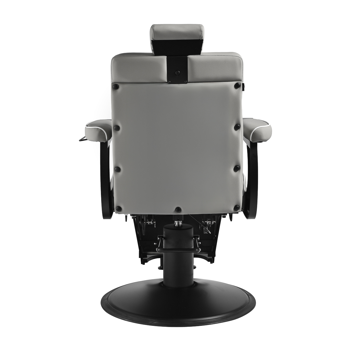 Holičské kreslo Gabbiano Levi sivé s čiernym rámom, bez prešívania na operadle