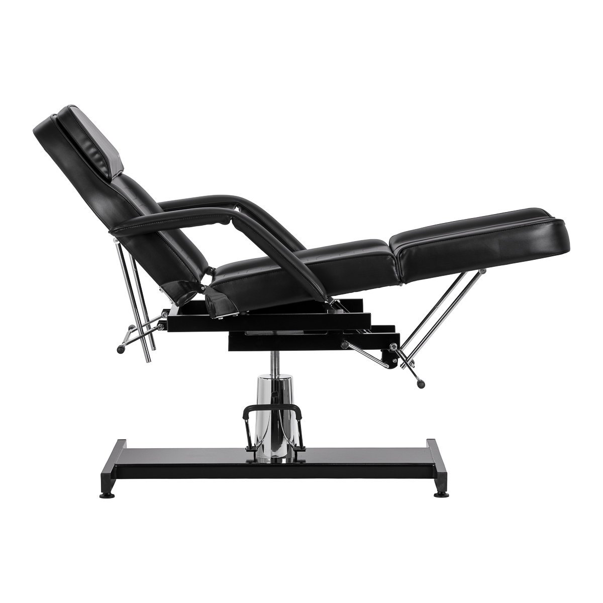 Hydraulické kozmetické kreslo na pedikúru Sillon 210 s kolískou a deliteľnou opierkou na nohy čierne