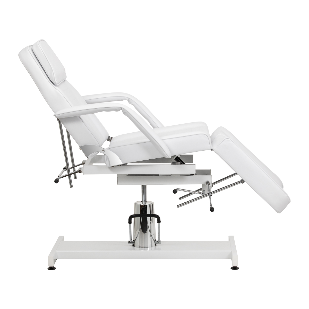 Hydraulické kozmetické kreslo na pedikúru Sillon 210 s kolískou a deliteľnou opierkou na nohy biele