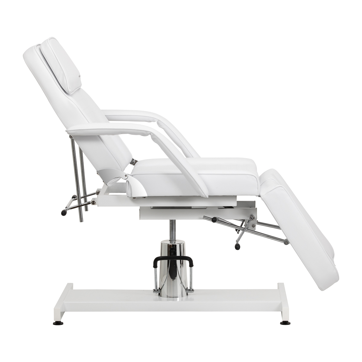 Hydraulické kozmetické kreslo na pedikúru Sillon 210 s kolískou a deliteľnou opierkou na nohy biele