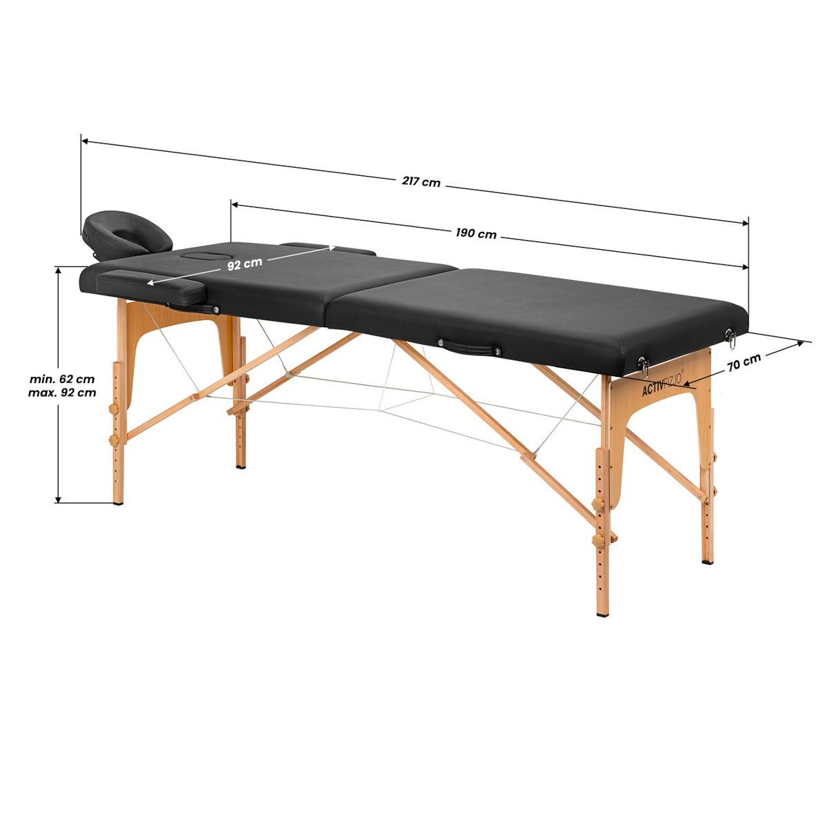 Stół składany do masażu wood Komfort Activ Fizjo Lux 2 segmentowy 190x70 czarny